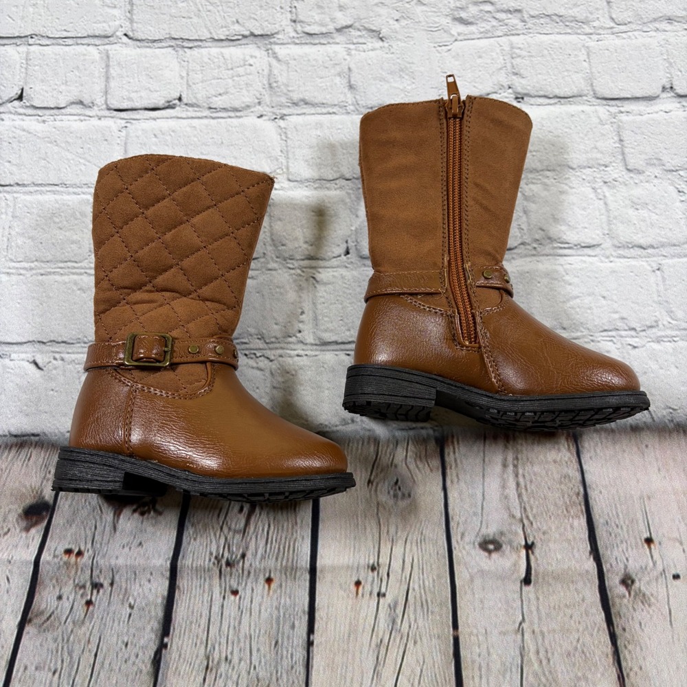 Rachel Shoes Lil Aubriella Cognac Brown Quilted Toddler Boots Size 6M 16276X